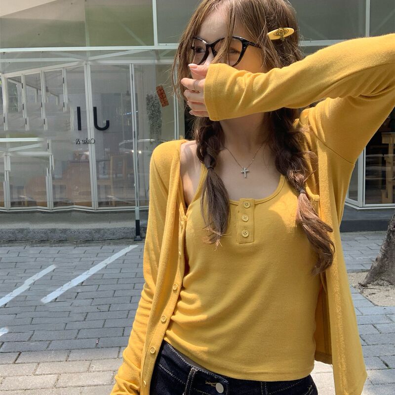 Modal Cotton Cardigan Jacket Women's Shawl with Camisole Outer Sun Protection Blouse Two-Piece Long-Sleeved Top