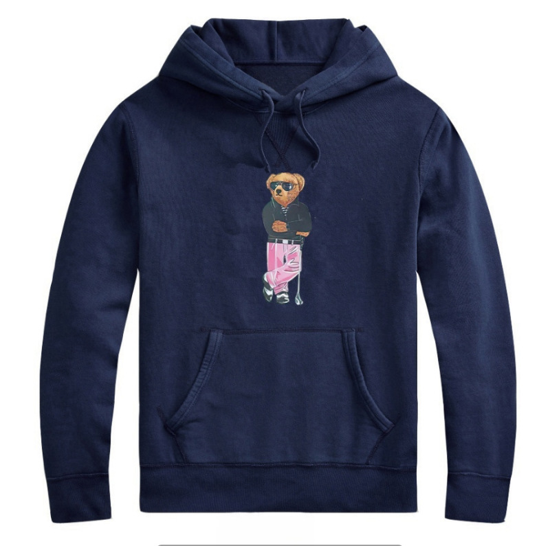 Hoodie Zipper Sweatshirt Polo Shirt Classic Bear Print Sweatshirt Men's Winter Top Pullover Fleece Jacket Cotton