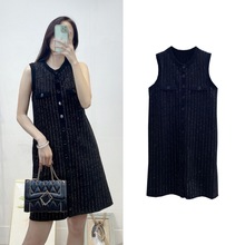 法式轻奢秋冬女装小香风重工亮片装饰针织裙女无袖圆领短款连衣裙