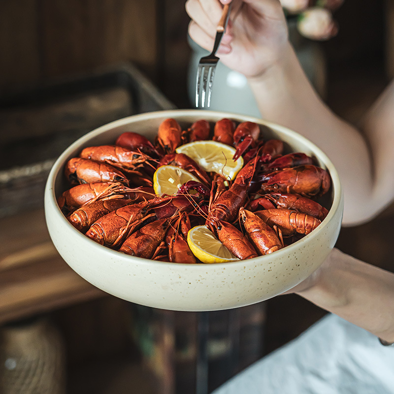 Cerámica de sésamo esmaltada de estilo retro tazón de cubiertos domésticos tazón de sopa de langosta tazón de pescado de chupa tazón de verduras