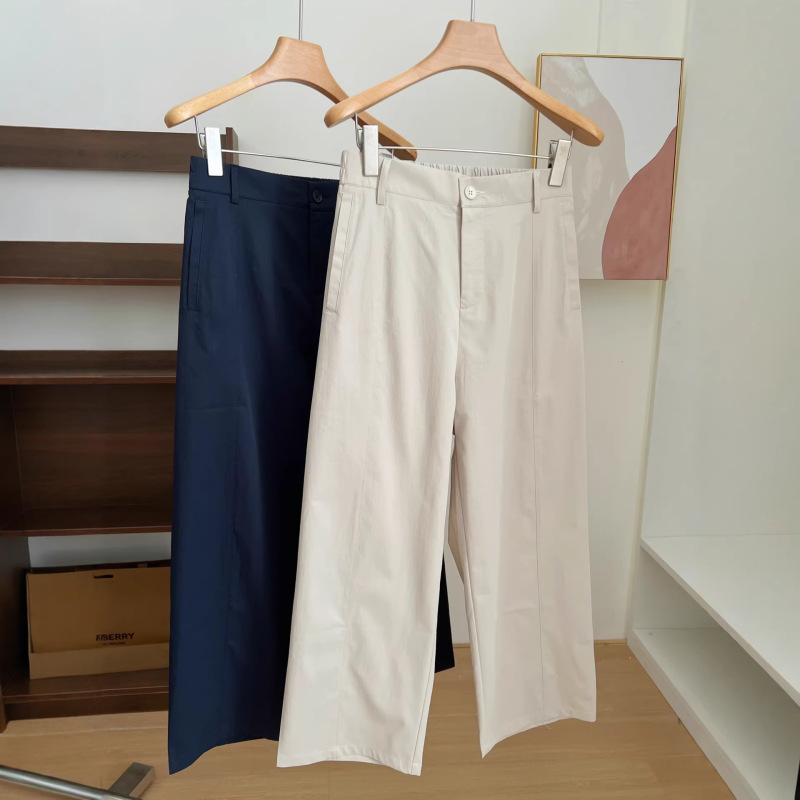 Homemade [Small V Waist] Textured Vertical Cut Front Center Seam Small Nine-Point Casual Pants 598