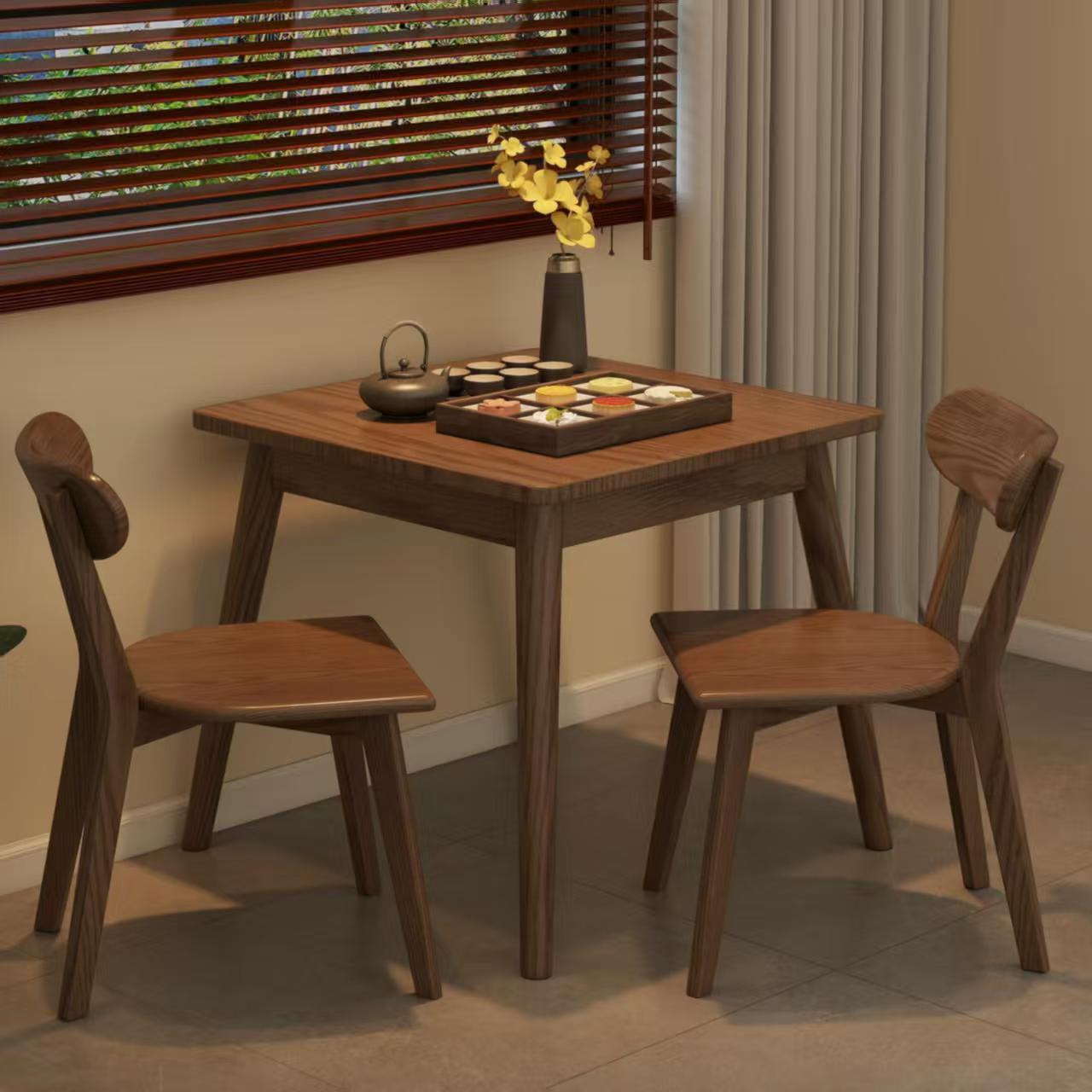 Nordic Style Dining Table and Chair Set, Square Dining Table, Rubber Wood Square Dining Table and Chairs, Eight Immortals Table, Solid Wood Dining Table