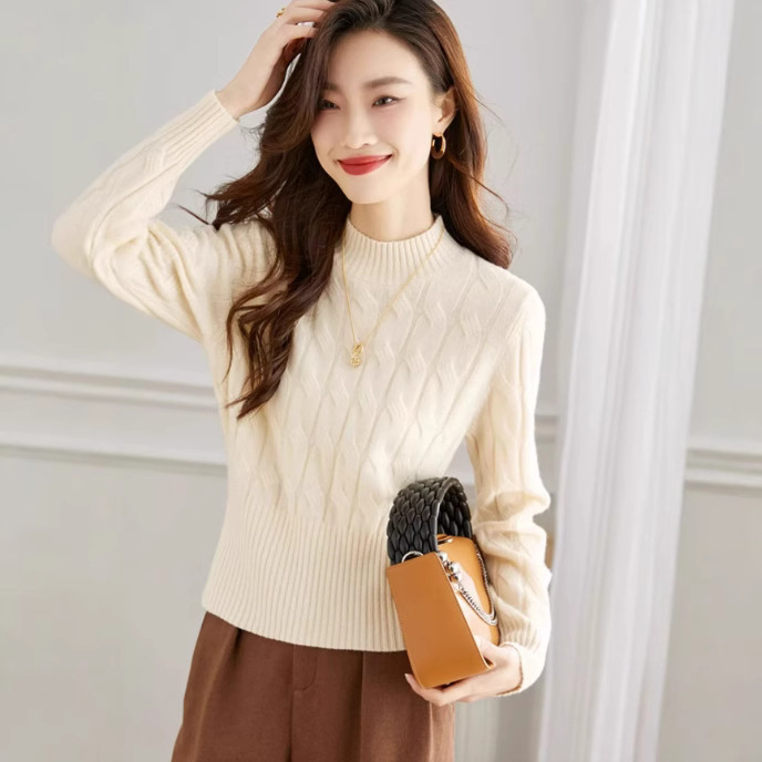 Lazy Style Short High Waist Knitted Sweater Women's 2024 Autumn and Winter New Loose Fashion All-match Half-turtleneck Base Sweater