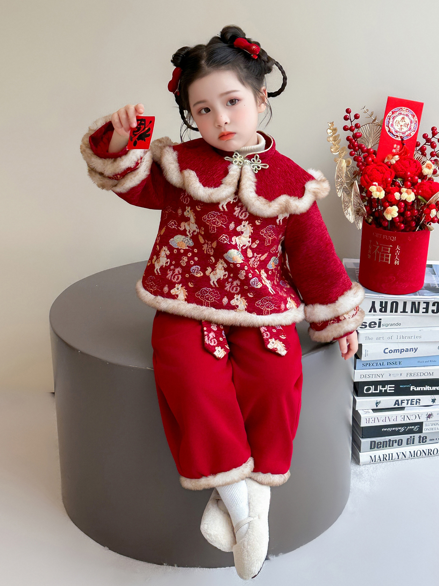 Conjunto de Ropa Tradicional China para Niñas Acolchado Térmico de Poliéster para Año Nuevo Chino image 3
