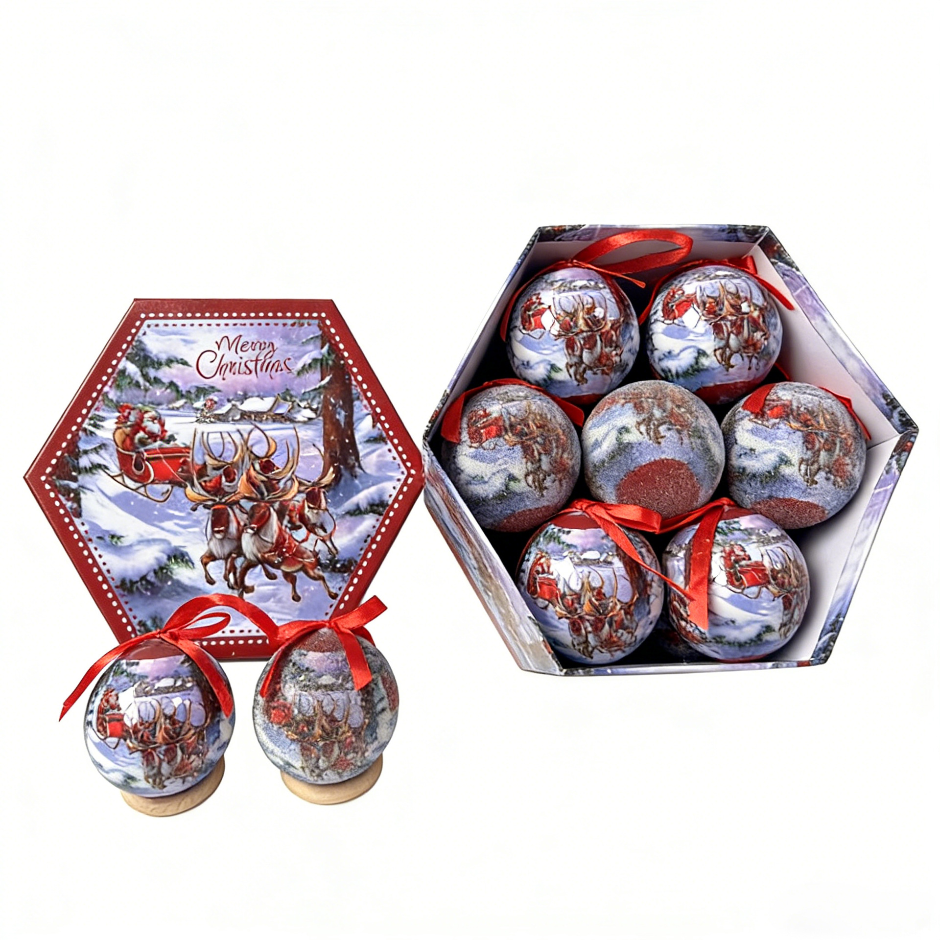 轻奢风7.5cm圣诞球14pcs盒装彩绘异形装饰球圣诞装饰品挂件套装