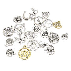 耳环项链挂件手工饰品配件 韩版复古圆形莲花吊坠DIY合金饰品配件