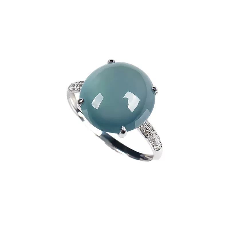 Anello da donna in giada blu antico placcato in calcedonio tipo ghiaccio con argento S, molto venduto_voghion.com
