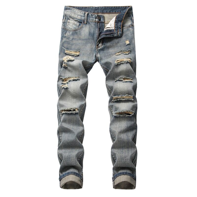 in stock 2024 European and American Cross-border New Jeans Men's Side Pocket Skinny Jeans NK358