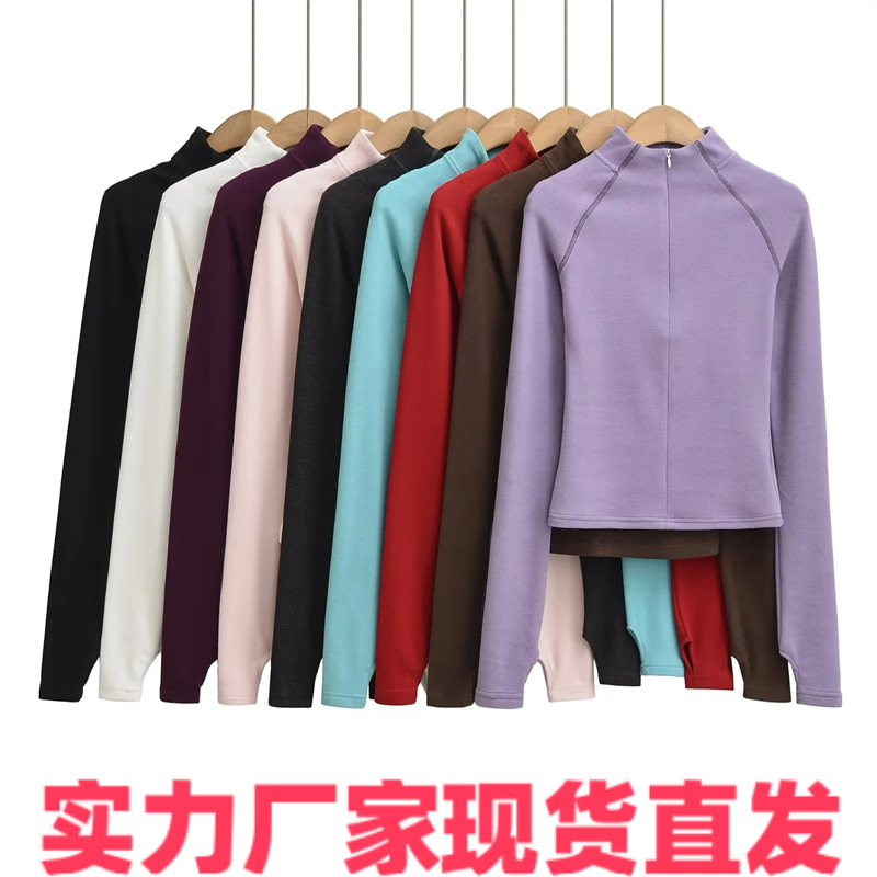 NSSF 自制 欧美外贸女装新款半高领德绒卫衣修身收腰瑜伽健身外套