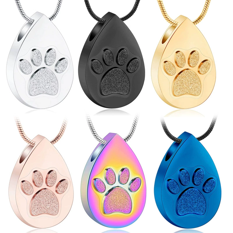Новое ожерелье Amazon для праха питомца из нержавеющей стали, подвеска в форме капли с отпечатком лапы, урна для кремации