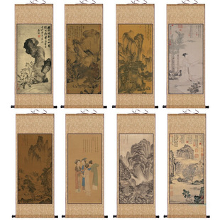 Ink Wash Chinese Painting Tang Yin Landscape Calligraphy and Painting Antique Famous Calligraphy and Painting Hotel Decoration Hanging Painting Silk Gift Scroll Painting Flower