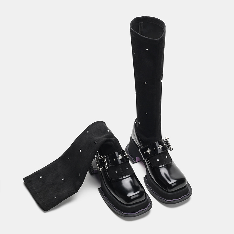 Demi-season suede Mary Jane shoes platform
