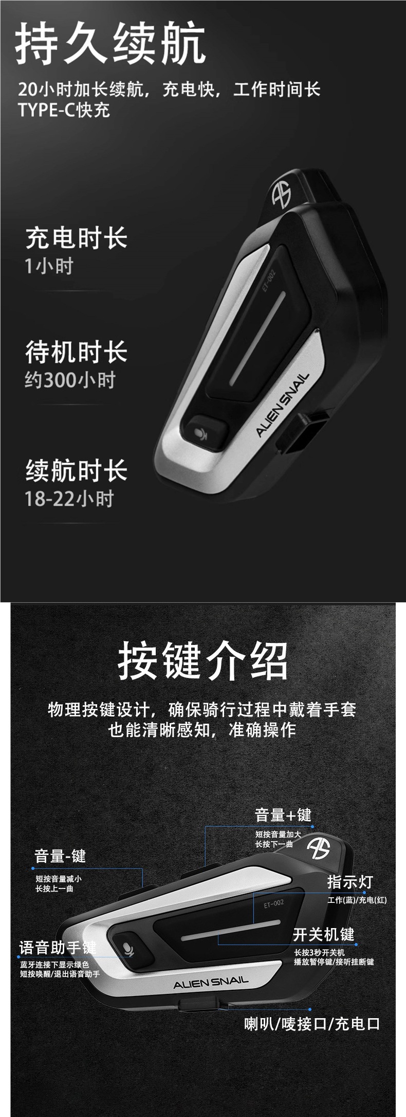 New motorcycle helmet Bluetooth headset with long battery life, noise reduction, multi-user intercom, and waterproof features