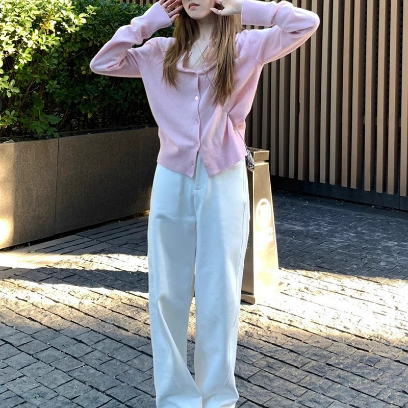 Red demi-season atmospheric cardigan, short base sweater, Korean style, slim fit
