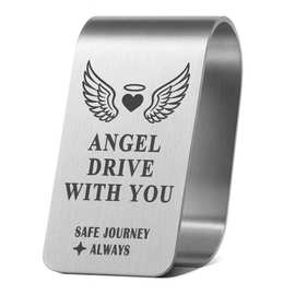 ANGEL DRIVE WITH YOU SAFE JOURNEY ALWAYS不锈钢汽车遮阳板夹子