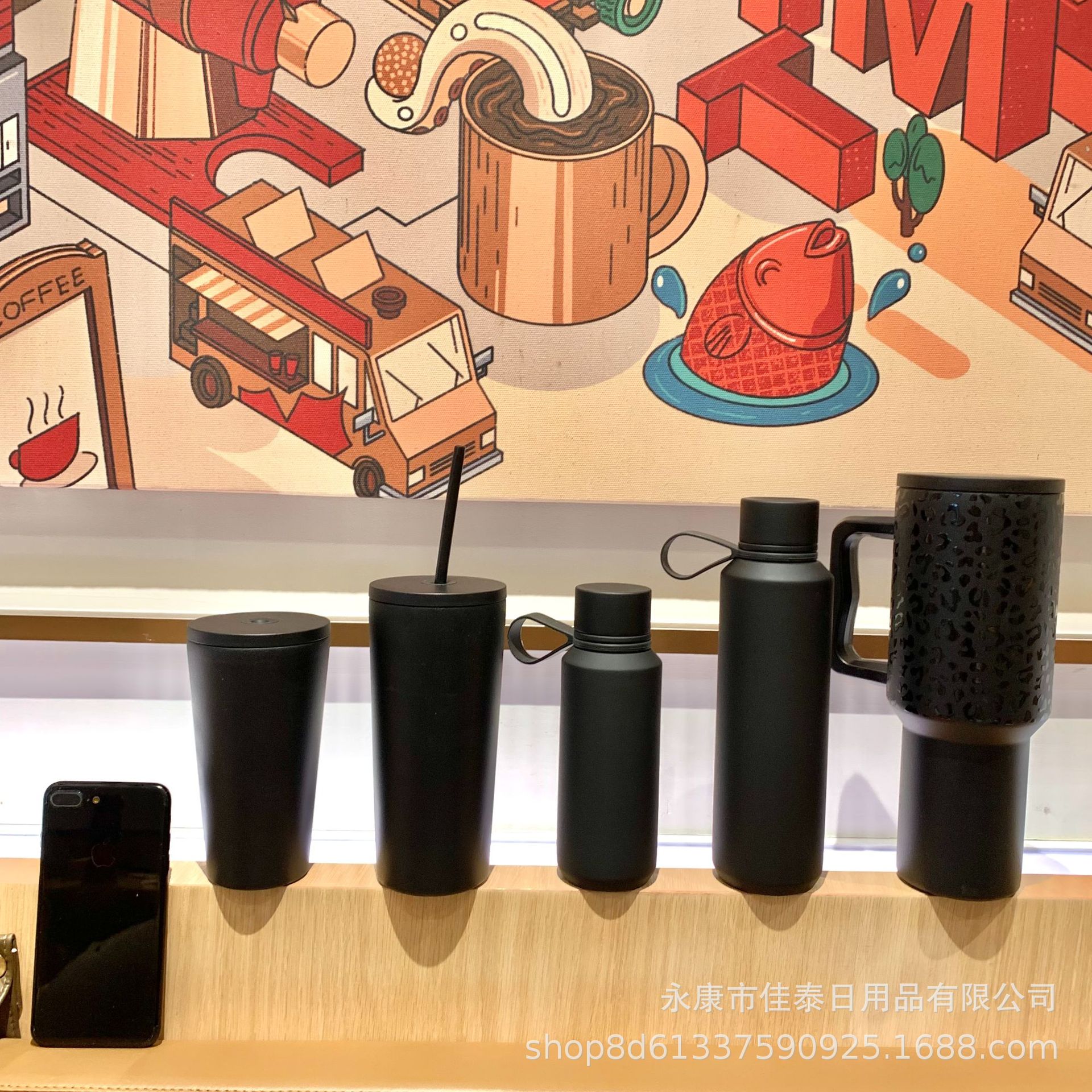 2024 nuevo en stock americano boca pequeña taza de vacío portátil mango de silicona pintura de goma taza de agua taza de vacío de acero inoxidable