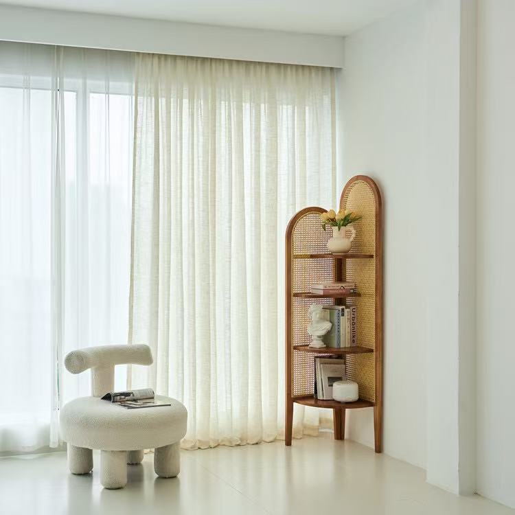跨境日式窗帘亚麻苎麻原色纯色棉麻窗纱半透光卧室客厅落地纱帘