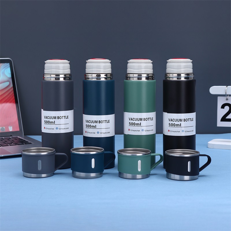 Juego de tazas de vacío de acero inoxidable 304 transfronterizo de gran capacidad, una taza, tres cubiertas, tapa de mano, taza recta, juego de regalo