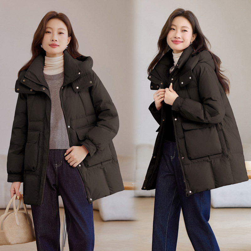 连帽棉服女冬2025新款小个子中长款时尚洋气保暖宽松运动棉衣外套|undefined