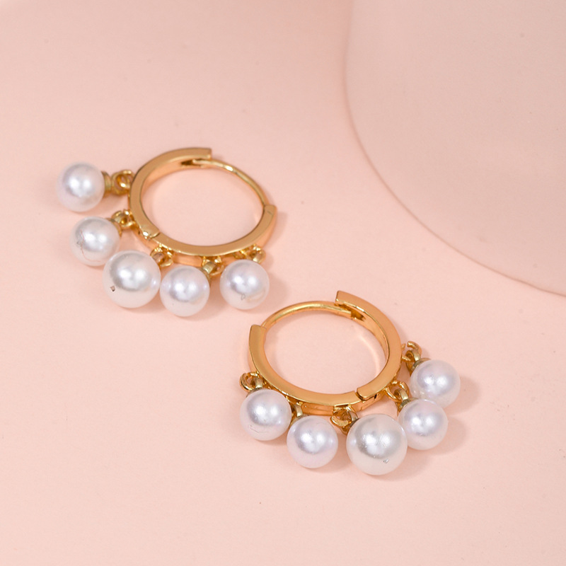 Elegant Geometric Brass Inlay Artificial Pearls Drop Earrings 1 Pair