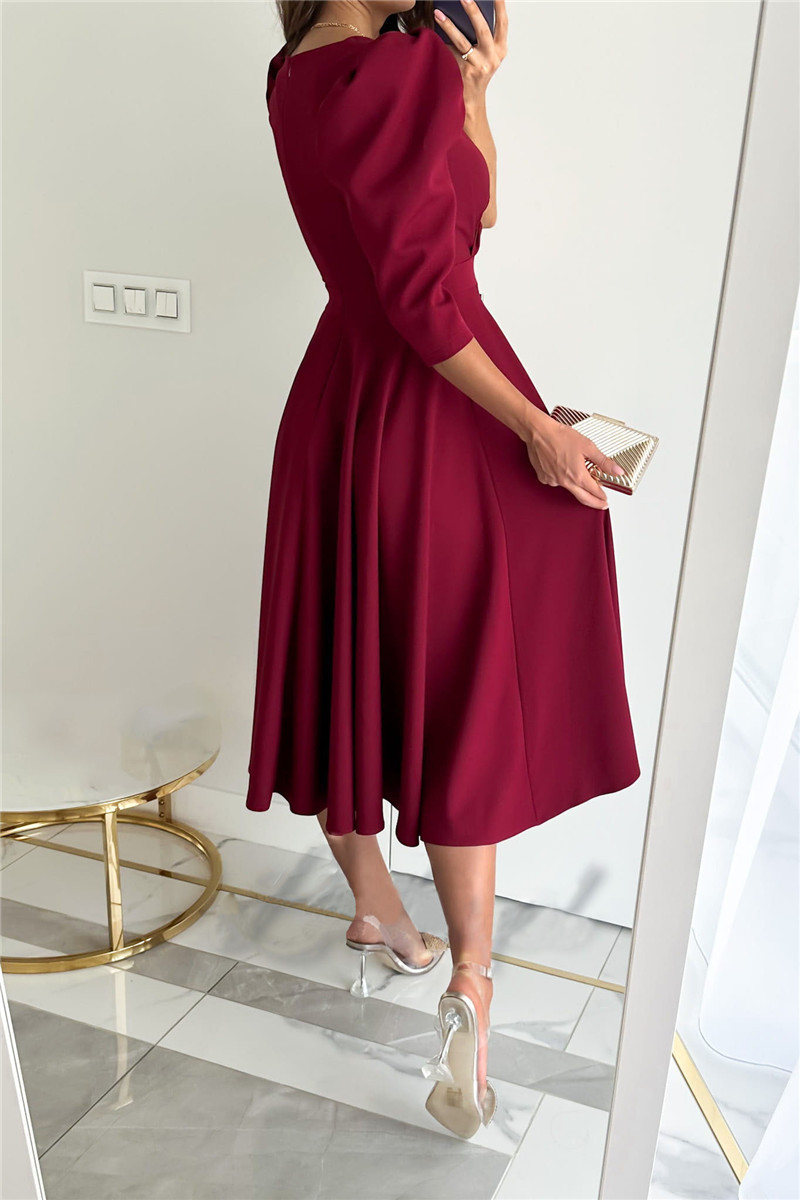 Wholesale Women's Casual Elegant Pleated Solid Color Holiday Daily V Neck 3/4 Length Sleeve Sheath Dress display picture 6