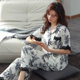 Tiremeng Spring and Autumn Pajamas Short-sleeved Pants Lapel Personalized Printed Thin Loose Ice Silk Women's Home Pajamas