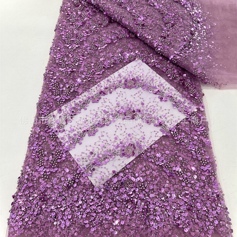 Verano transfronterizo bordado falda larga tela de malla bordado tubo de perlas vestido de moda rendimiento tela de encaje