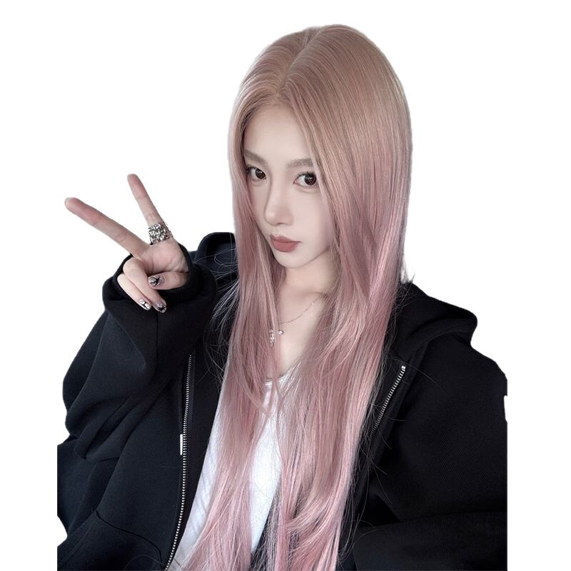 许昌假发女粉色长直发y2kk辣妹lolita显白自然中分高层次jk全头套|undefined