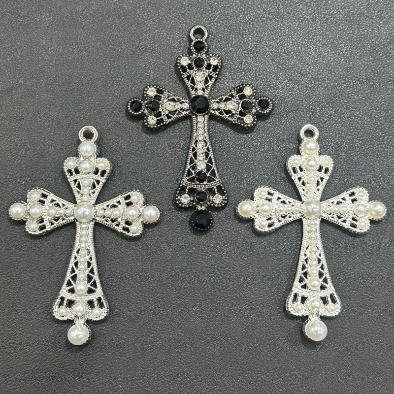 Diamond-Encrusted Pearl Cross Alloy Accessories DIY Mobile Phone Case Beauty Materials Handmade Luggage Gift Box Accessories Pendant