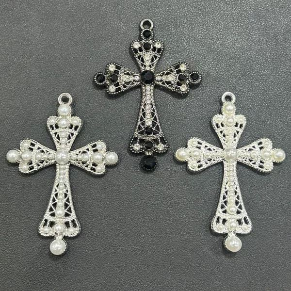 Diamond-Encrusted Pearl Cross Alloy Accessories DIY Mobile Phone Case Beauty Materials Handmade Luggage Gift Box Accessories Pendant