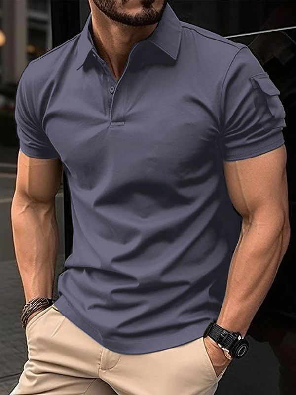 Verano en stock transfronterizo de Europa y América del Amazonas Camisa de polo de botón de solapa para hombres Camisa de polo deportiva de bolsillo de brazo