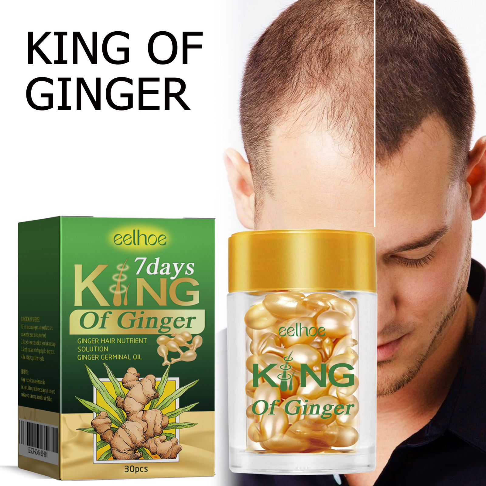 EELHOE Ginger Hair Capsules nourish hair roots, nourish and thicken hair, strengthen and prevent hair loss, scalp massage care_voghion.com