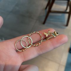 素圈蝴蝶戒指套裝組合女簡約冷淡風開口可調節食指戒時尚個性指環