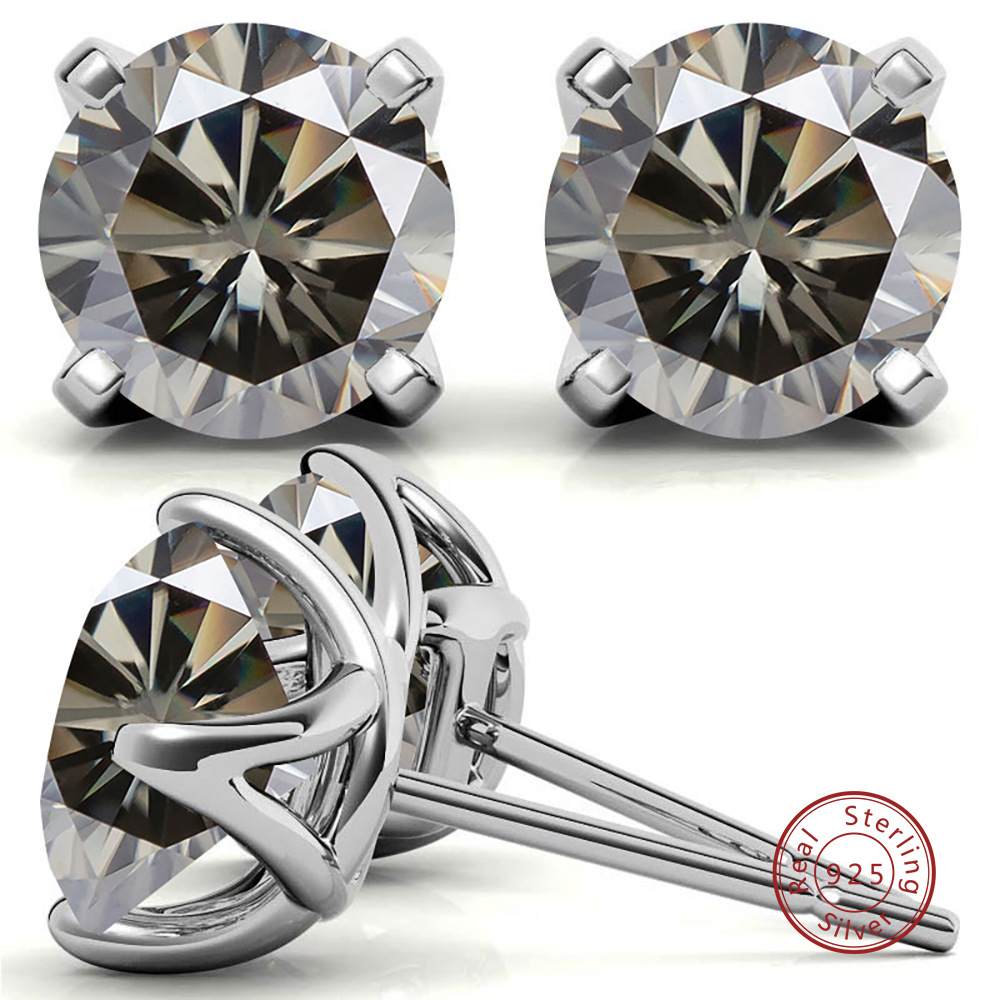 S925 pendientes de plata esterlina 2021 nuevos pendientes clásicos femeninos simple cuatro patas un quilate adornos pendientes de piedra de mozan