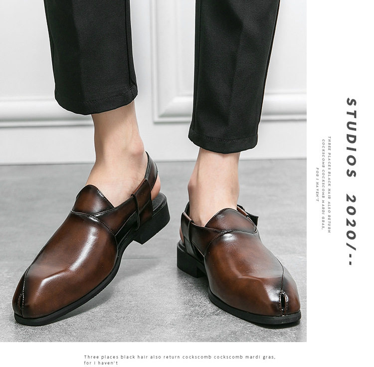 Giày sandal da nam cỡ lớn mũi vuông, quai ngang khóa cài, thoáng khí nhẹ nhàng — 5671 màu nâu, 5671 màu đen chi tiết 4