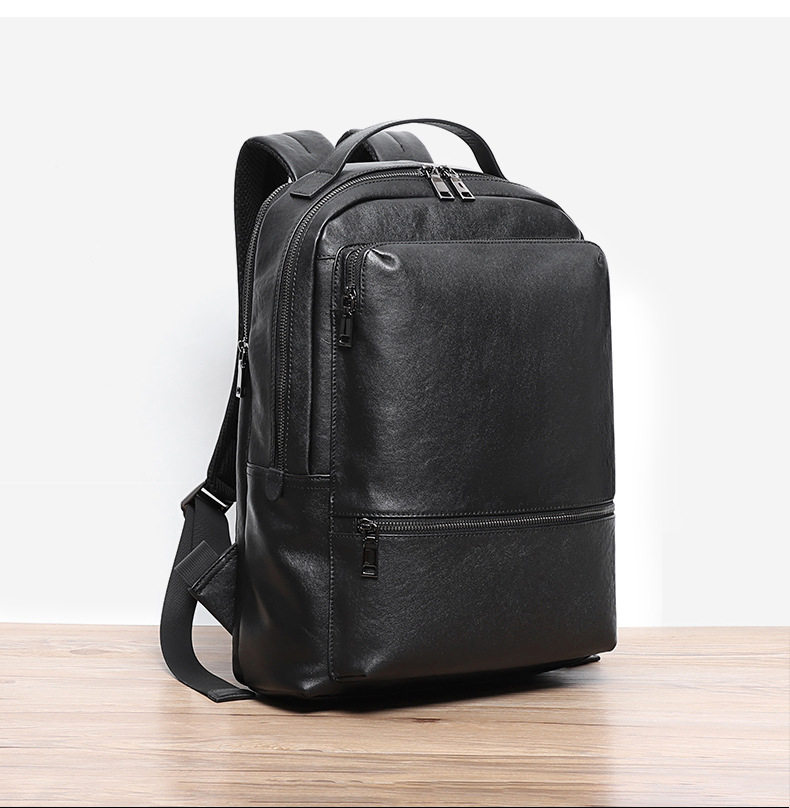 Ba lô da bò lớp đầu nam 15.6 inch công sở, ba lô laptop du lịch 32×12×42 cm — Màu đen chi tiết 5
