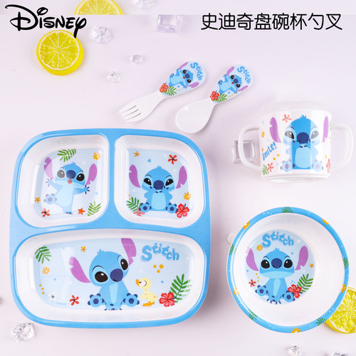 Stitch Full Series Tableware Plates Bowls Spoons Forks Children's Plates Divided Home Baby Loves to Eat Cartoon