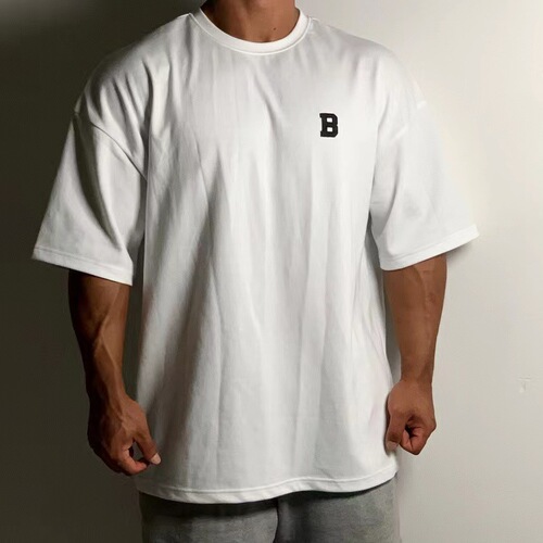 Summer Short Sleeve Men's Sports Fitness Training Top Loose Oversized Drop Shoulder Heavy Cotton Material T-Shirt