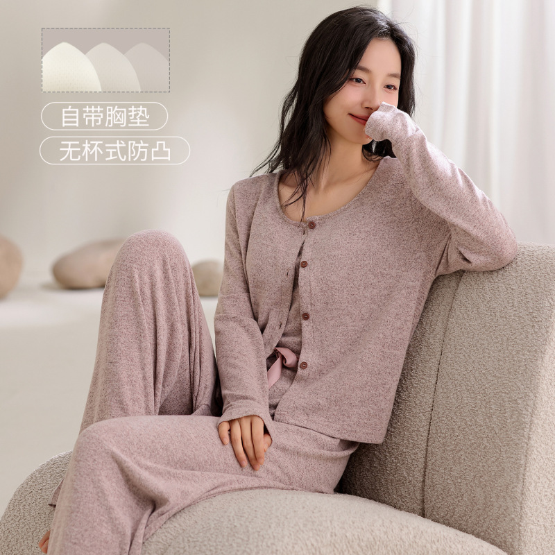 Plaid Pajamas for Women, Spring & Fall Cashmere with Chest Pads, Casual Sexy Suspenders Three-Piece Set, High-End Women's Home Wear, Winter Plaid Pajamas for Women, Spring & Fall Cashmere with Chest Pads, Casual Sexy Suspenders Three-Piece Set, High-End Women's Home Wear, Winter