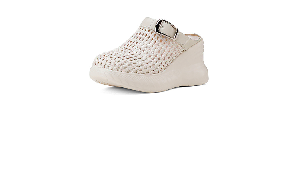 Sandal cao gót nữ mũi hở đế xuồng 8.5cm da thật kiểu La Mã đan lưới — màu đen, màu mơ chi tiết 21