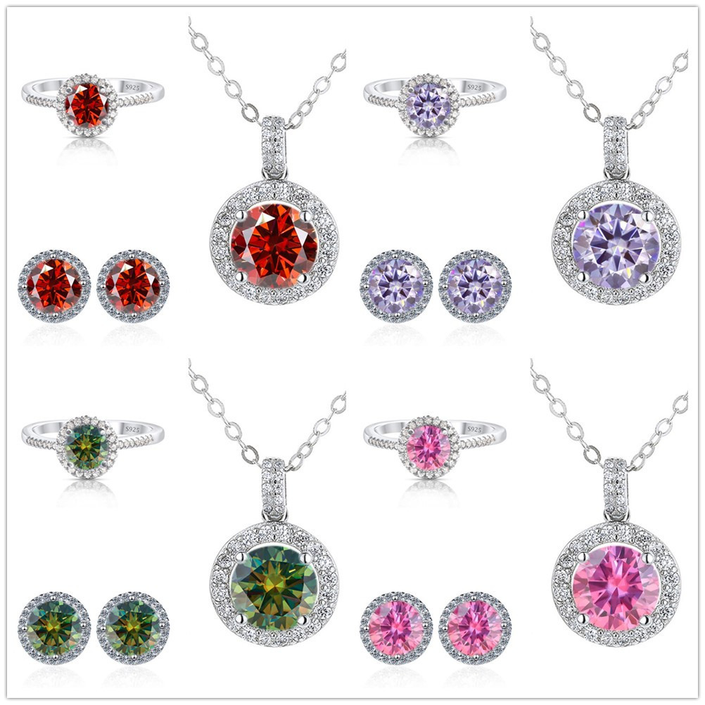 Color Moissanite set pendientes collar conjunto de anillos S925 plata esterlina cinturón certificado GRA especialización transfronteriza