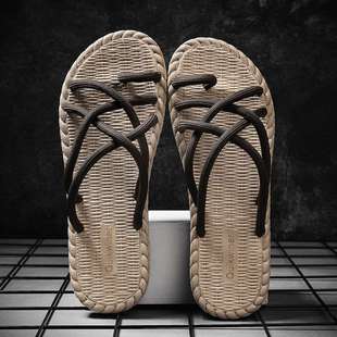 Slippers for Men, Popular Summer Style, Personalized Woven Casual Outer Wear, Flip-Flops, Non-Slip Trendy Beach Shoes, Sandals, Flip-Flops