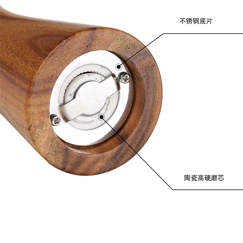 スチールリング胡椒研削アカシア木胡椒研削器セラミックコア研削器海塩サンショウ研削器ベース|undefined
