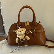 2025新款贝壳包手拎包复古保龄球皮带扣双头拉链手提单肩包斜挎包