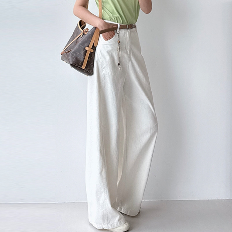 Italian Hm High-Waisted Wide-Leg Jeans, Loose Fit, Slimming Straight-Leg, Curved-Leg Pants with Belt Accessory, Casual Pants Italian Hm High-Waisted Wide-Leg Jeans, Loose Fit, Slimming Straight-Leg, Curved-Leg Pants with Belt Accessory, Casual Pants