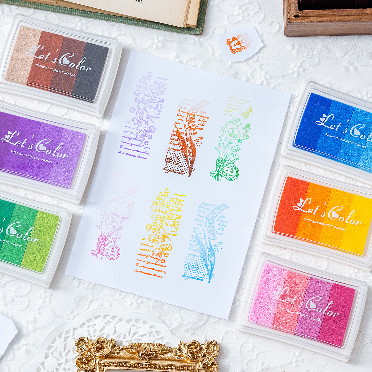 Almohadillas de Tinta con Gradiente Arcoíris de 6 Colores para Sellos y Manualidades DIY image 5