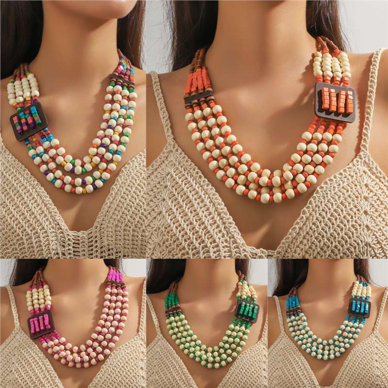 Bohemian Multi-layer Beaded Statement Necklace Ethnic Style_voghion.com