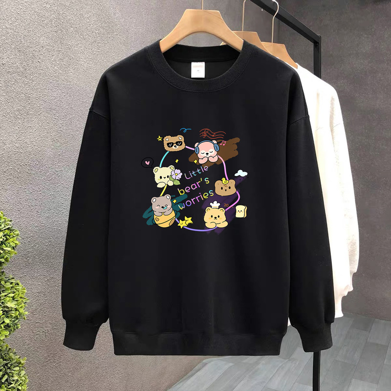 2025 Autumn/Winter Women's Black Long Sleeve Loose Fit Drop Shoulder Printed Trendy Oversized Sweatshirt for Autumn and Winter