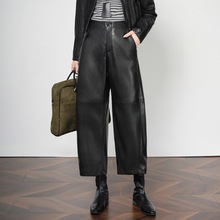海宁真皮高腰皮裤女秋冬新款时尚机车九分裤休闲显瘦绵羊皮直筒裤