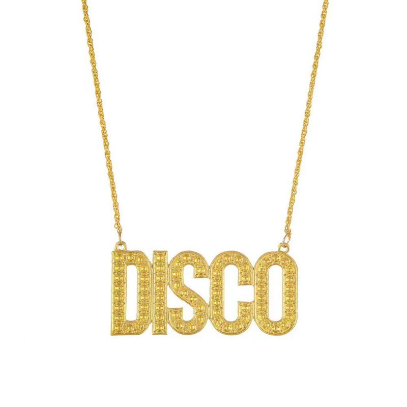 Cross-border minimalist letter necklace, personalized trendy alloy DISCO necklace, hip-hop style rap necklace